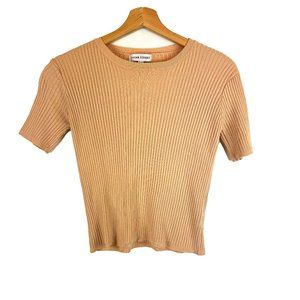 Oscar Street Camel Half Sleeve Ribbed Crop Sweater Top S/M